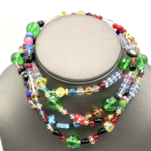 Vintage Uranium Glass Necklace Czech Glass Long Necklace  27" - Picture 3 of 12